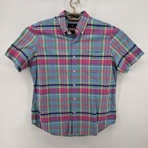 Ralph Lauren Blue/Pink Plaid Button Down Shirt Men's Large Short Sleeve Pony